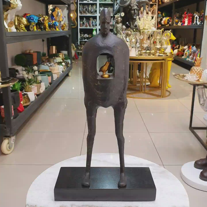 Hombre con  ave Interior de hierro