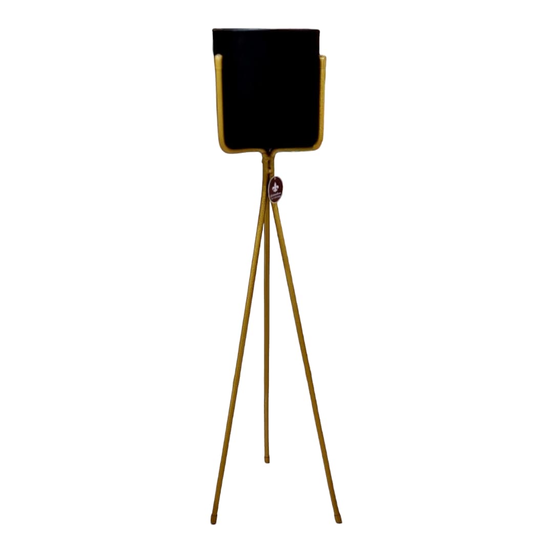 Porta Maceta Negra pedestal dorado S