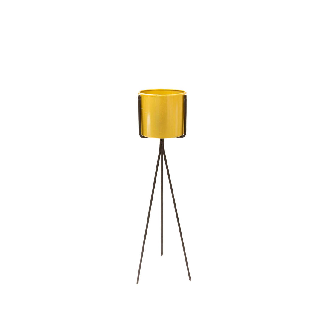 Porta Maceta Dorada Pedestal Negro M