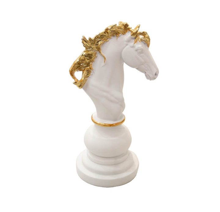 Pieza Decorativa Ajedrez: Caballo Blanco y Dorado