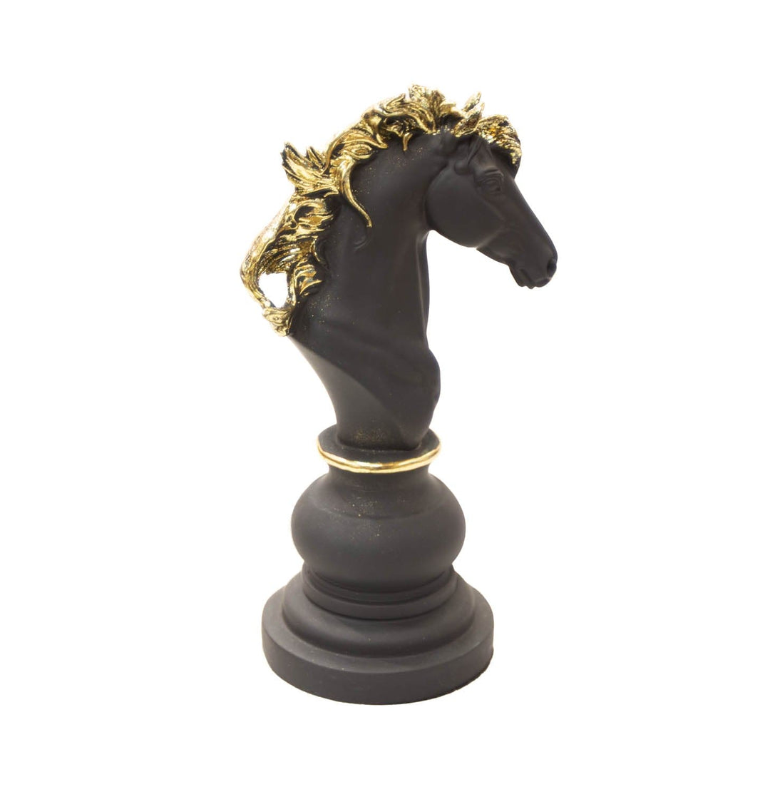 Pieza Decorativa Ajedrez: Caballo negro y dorado