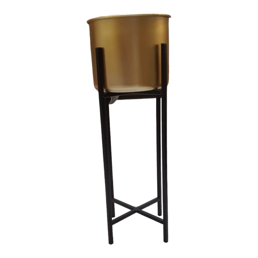 Porta Maceta Dorada Pedestal Negro
