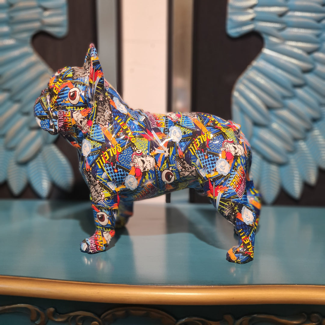 Perro Bulldog Estampado Azul