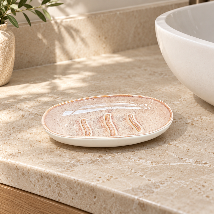 Accesorios de baño beige Jabonera ovalada rosado beige 