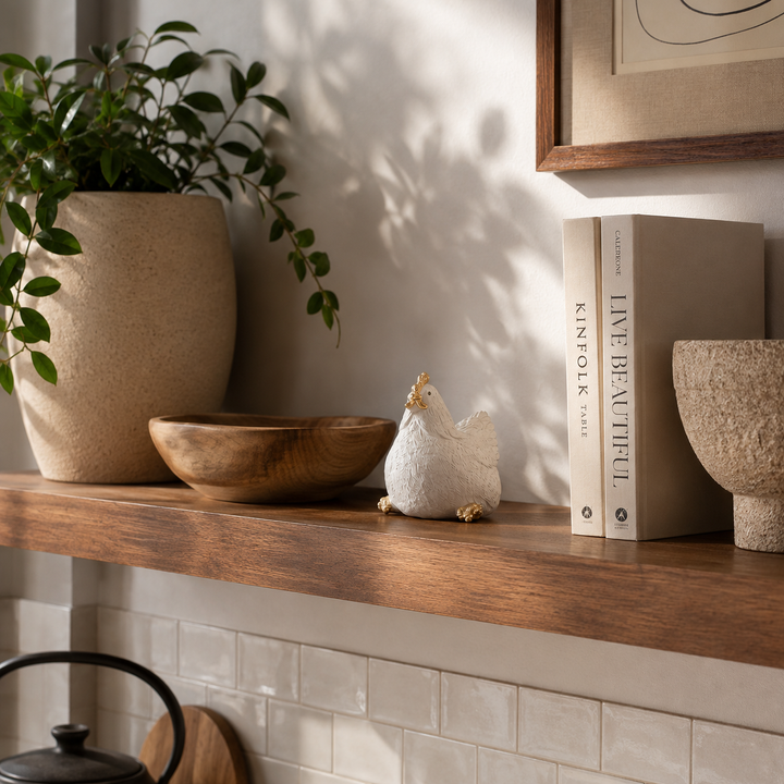 Adorno gallina blanco con dorado pequeña CASONA DECO 