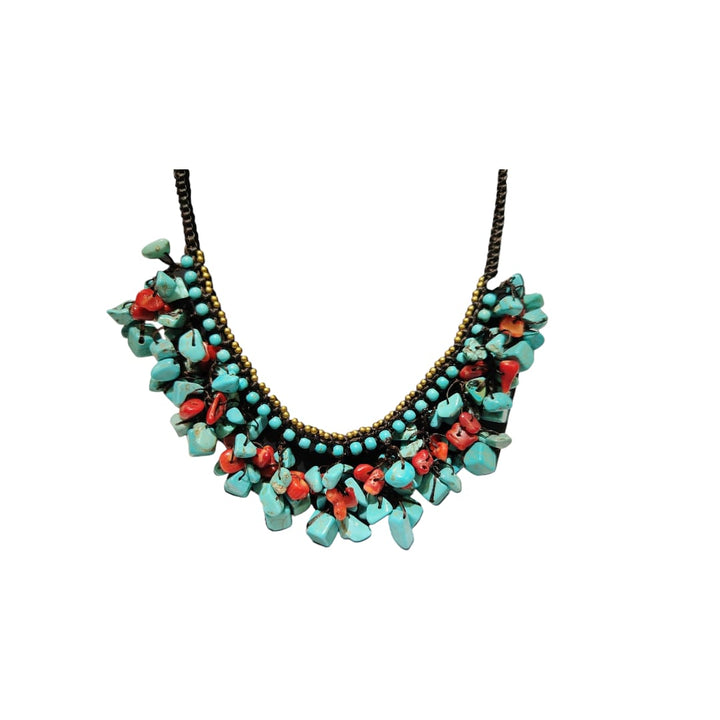Collar Sairee color turquesa y coral