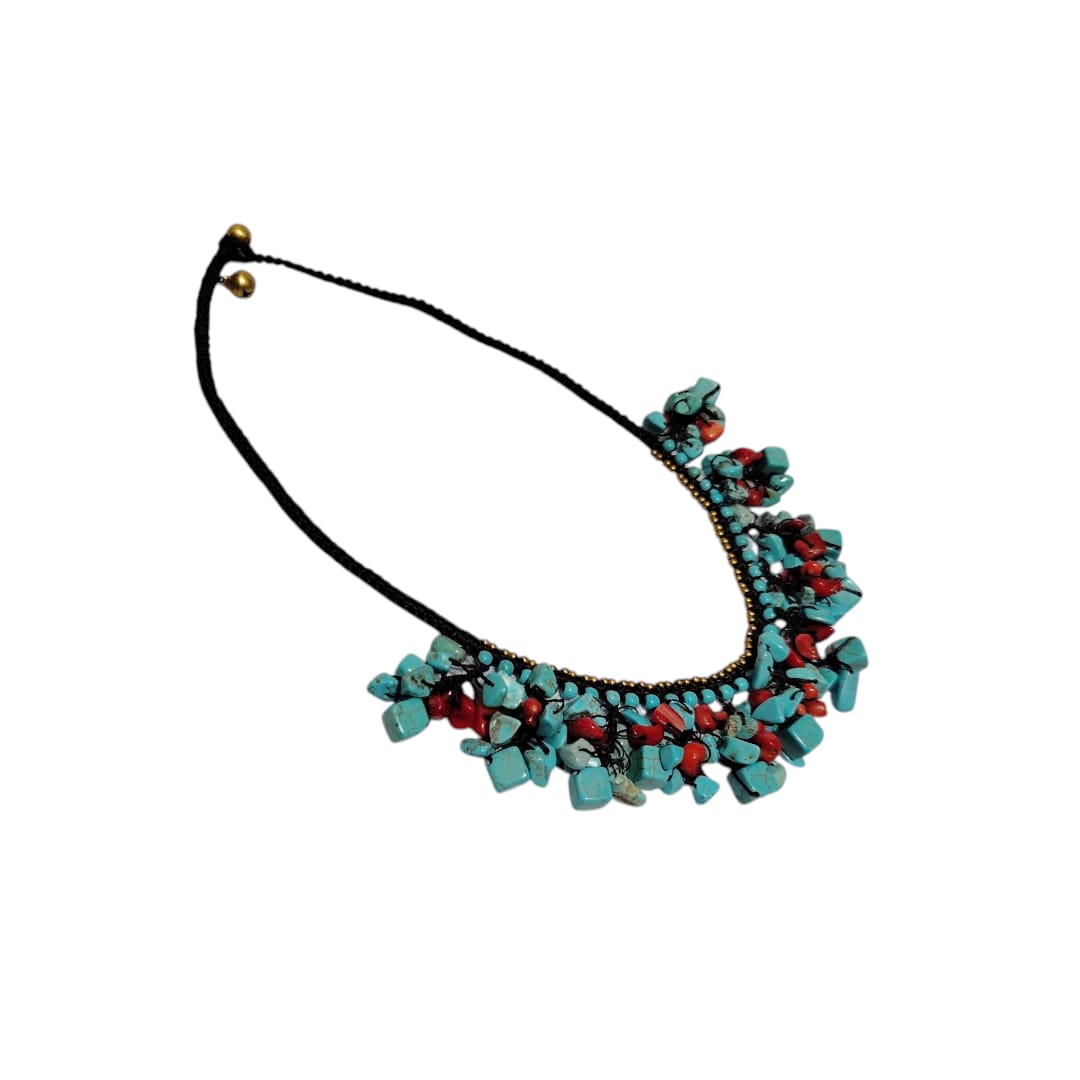 Collar Sairee color turquesa y coral