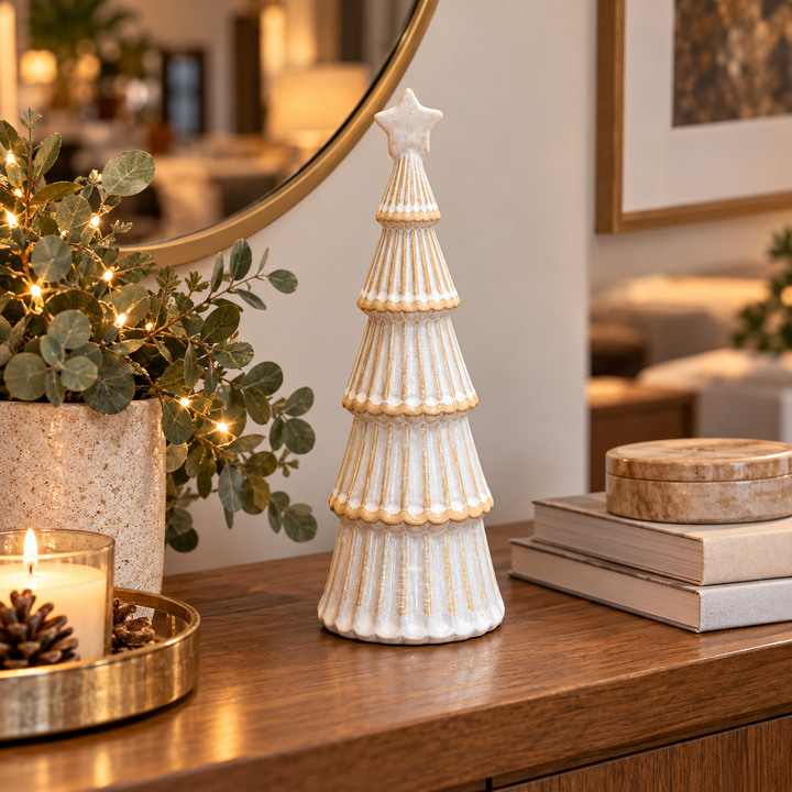 Árbol de Navidad de Cerámica con estrella  Blanco