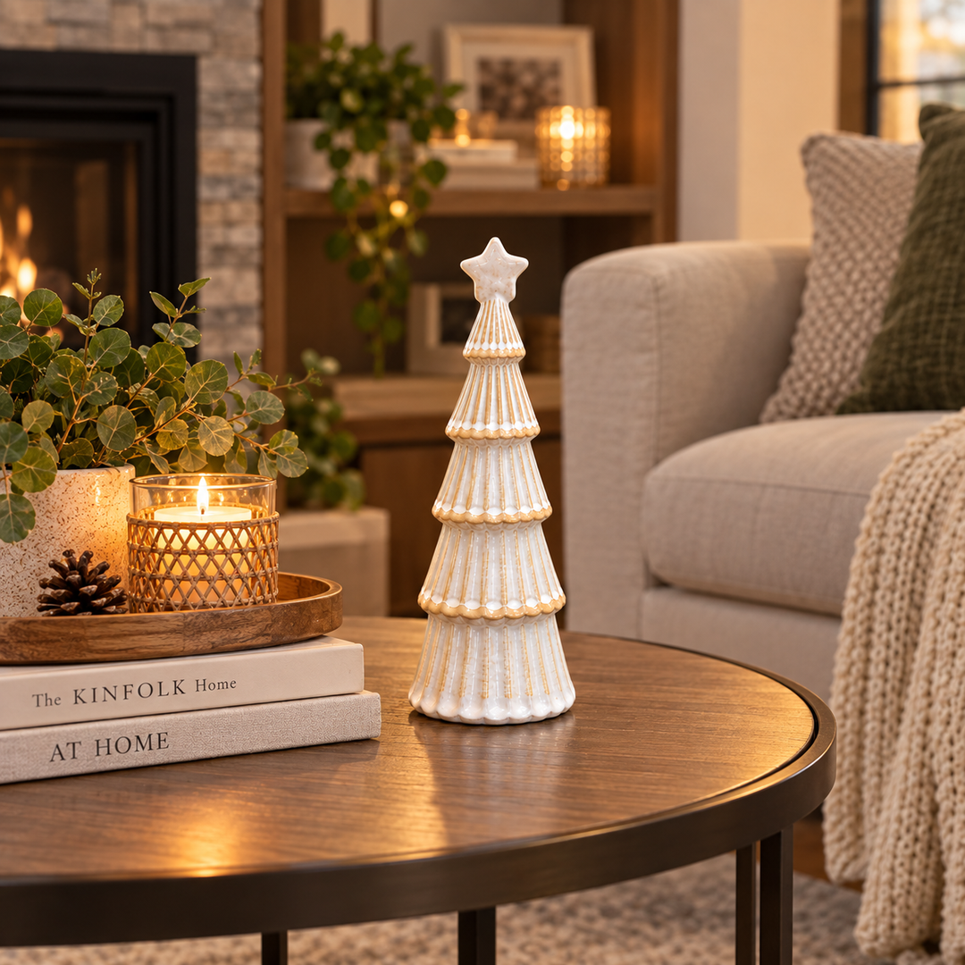 Árbol de Navidad de Cerámica con estrella  Blanco
