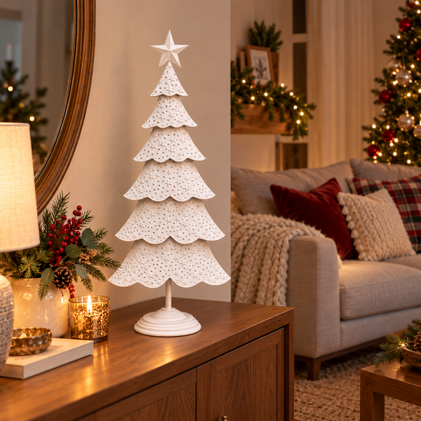 Arbol Navideño blanco de metal