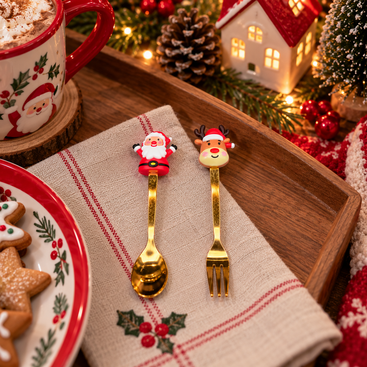 Set Cuchara y Tenedor Navideño