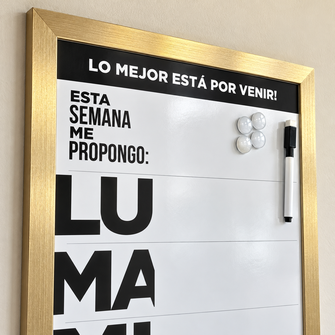 Pizarra semanal dorada – detalle