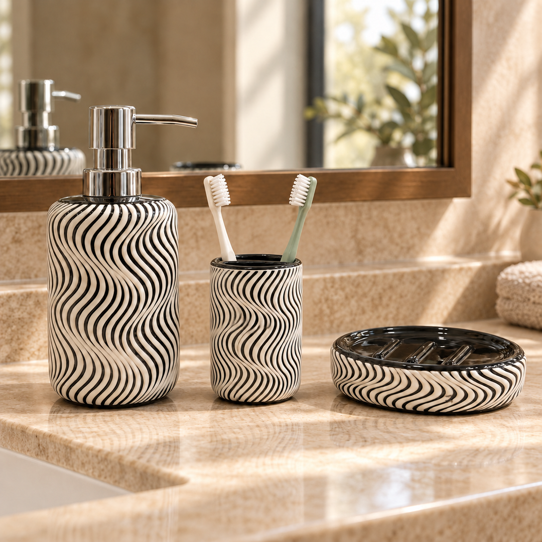 Accesorios de baño Ondas Blanco y Negro CASONA DECO 