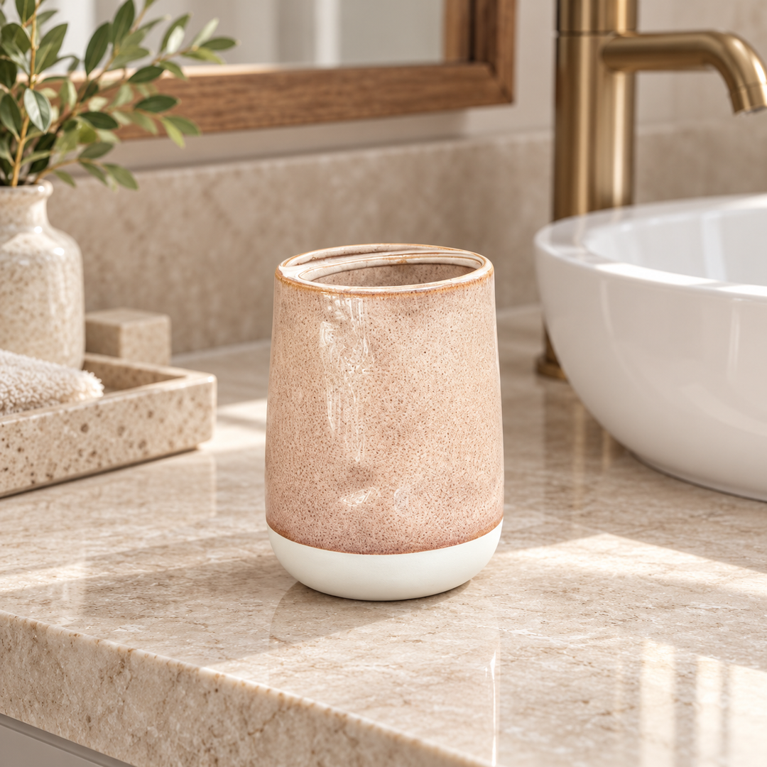 Accesorios de baño beige vaso porta cepillo