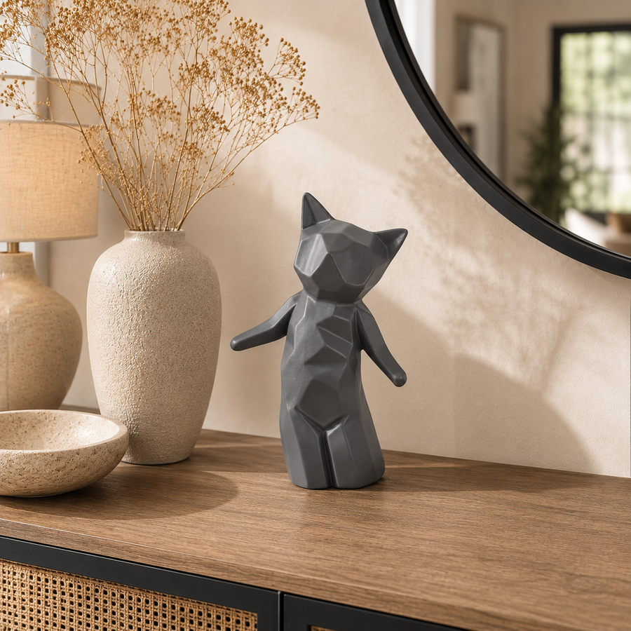 Adorno Gato Geométrico gris grande CASONA DECO 