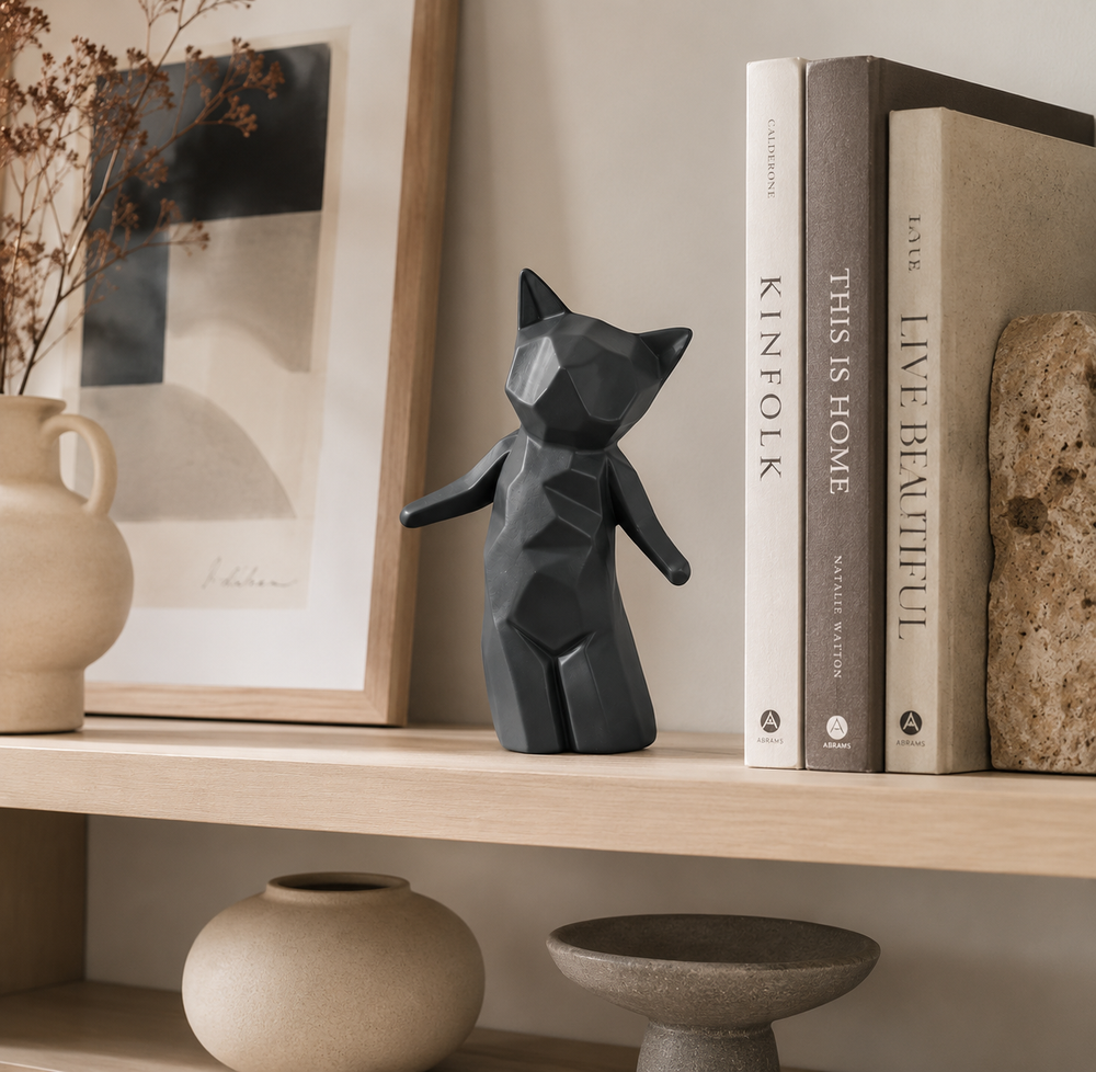 Adorno Gato Geométrico gris grande CASONA DECO 
