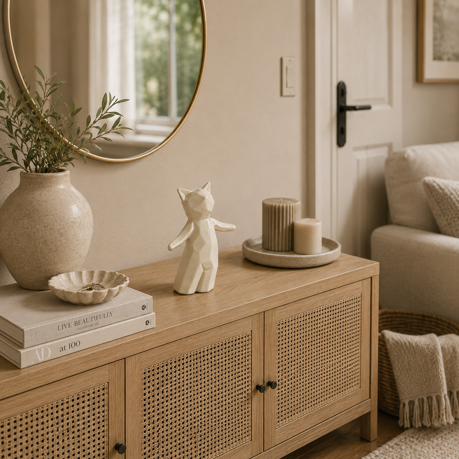 Adorno Gato geométrico mediano beige CASONA DECO 