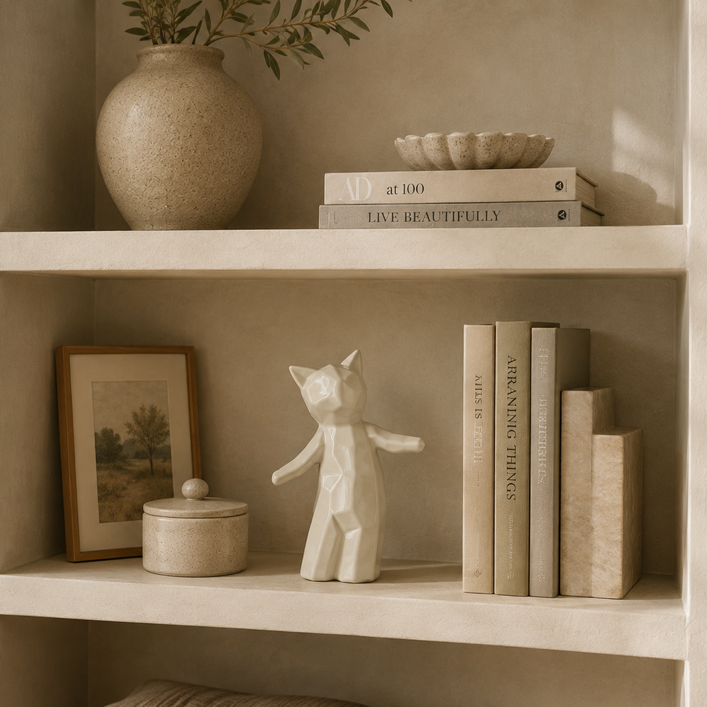 Adorno Gato geométrico mediano beige CASONA DECO 