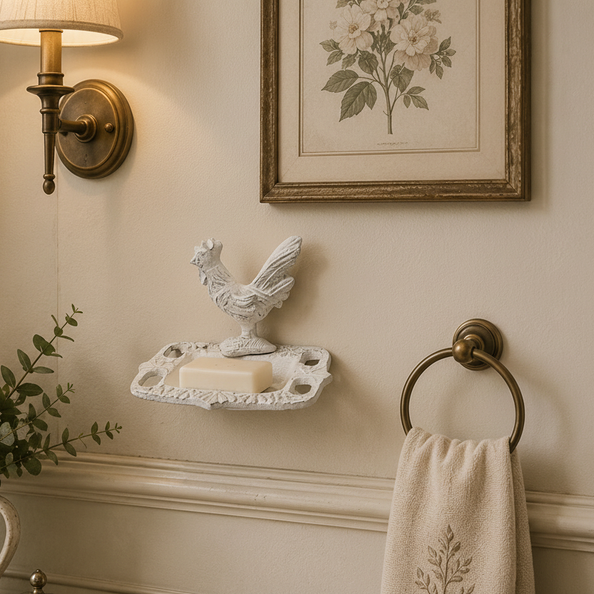 Adorno Soporte de Pared Gallina Blanca Vintage de hierro 