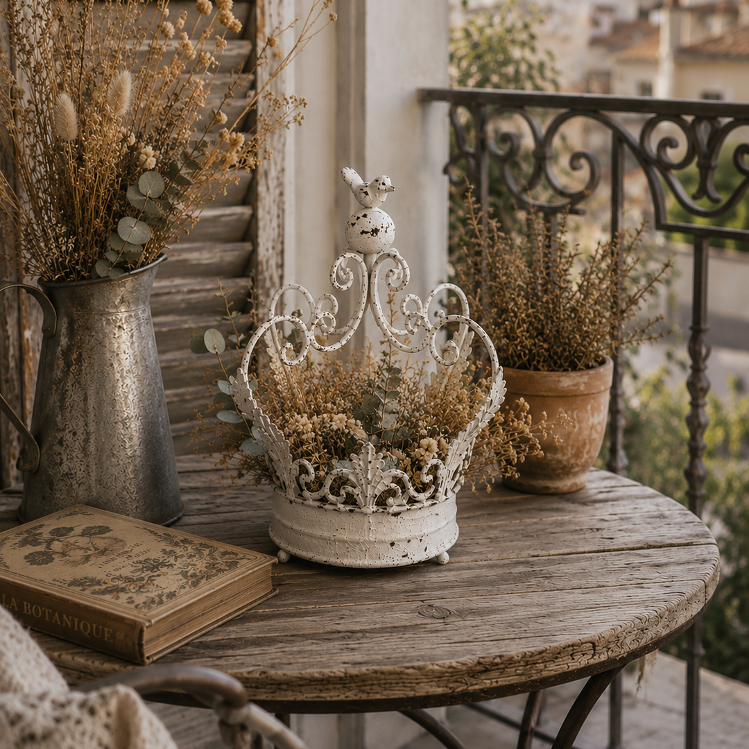 Adorno corona de hierro blanca CASONA DECO