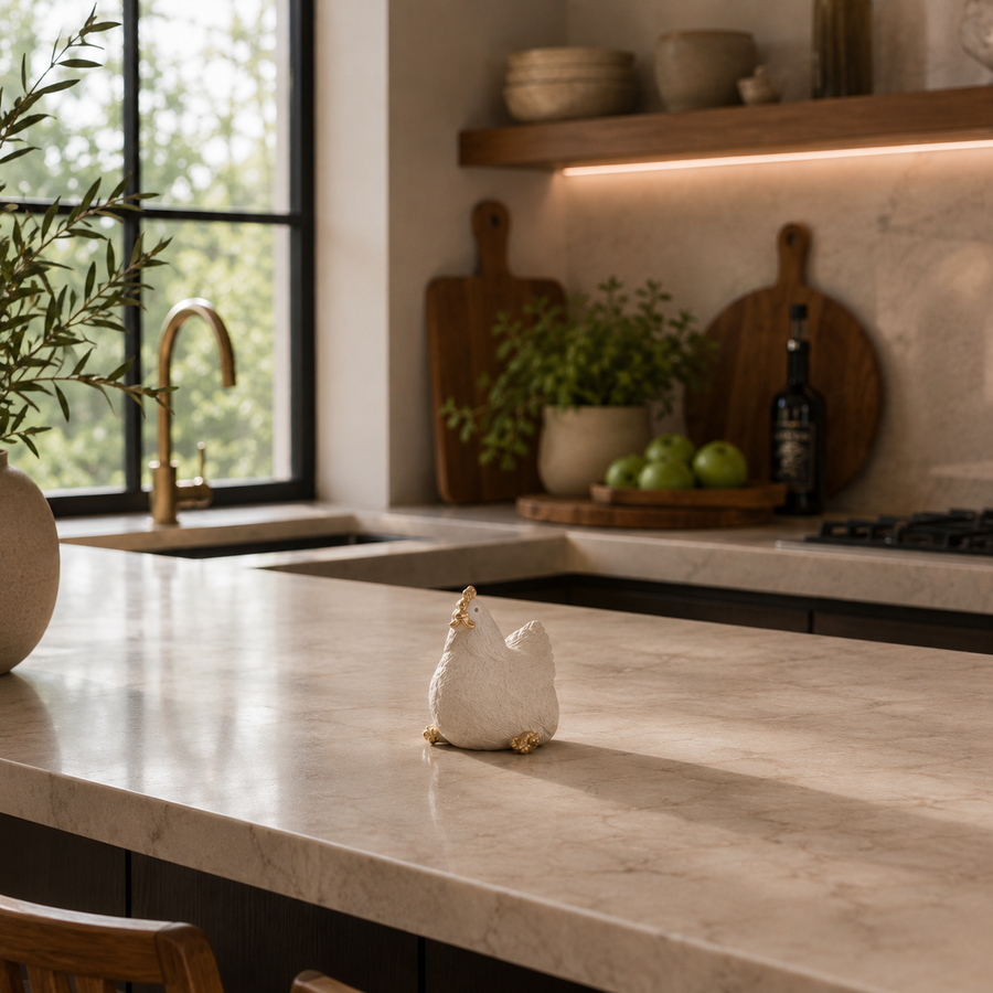 Adorno gallina blanco con dorado pequeña CASONA DECO 