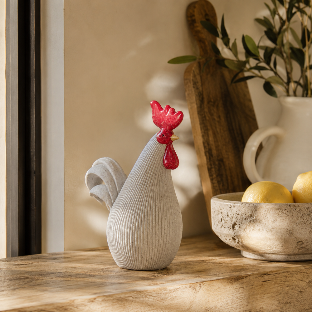 Adorno gallo y gallina blanco cresta roja grande CASONA DECO decoración 