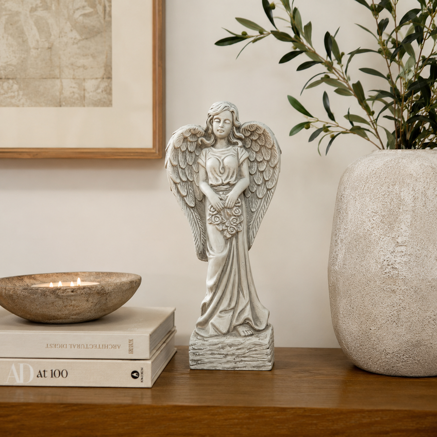 Adorno Ángel con flores gris CASONA DECO decoración 