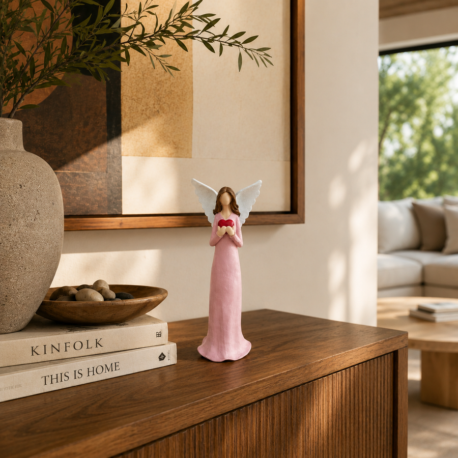 Adorno Ángel rosado corazon rojo CASONA DECO decoración 