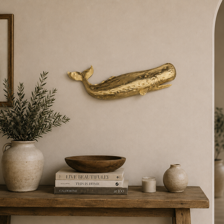 Ballena Decorativa Dorada para muro CASONA DECO