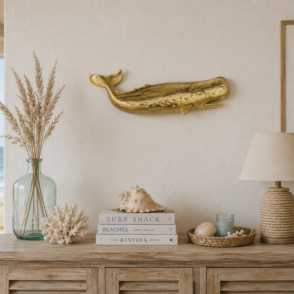 Ballena Decorativa Dorada para muro CASONA DECO