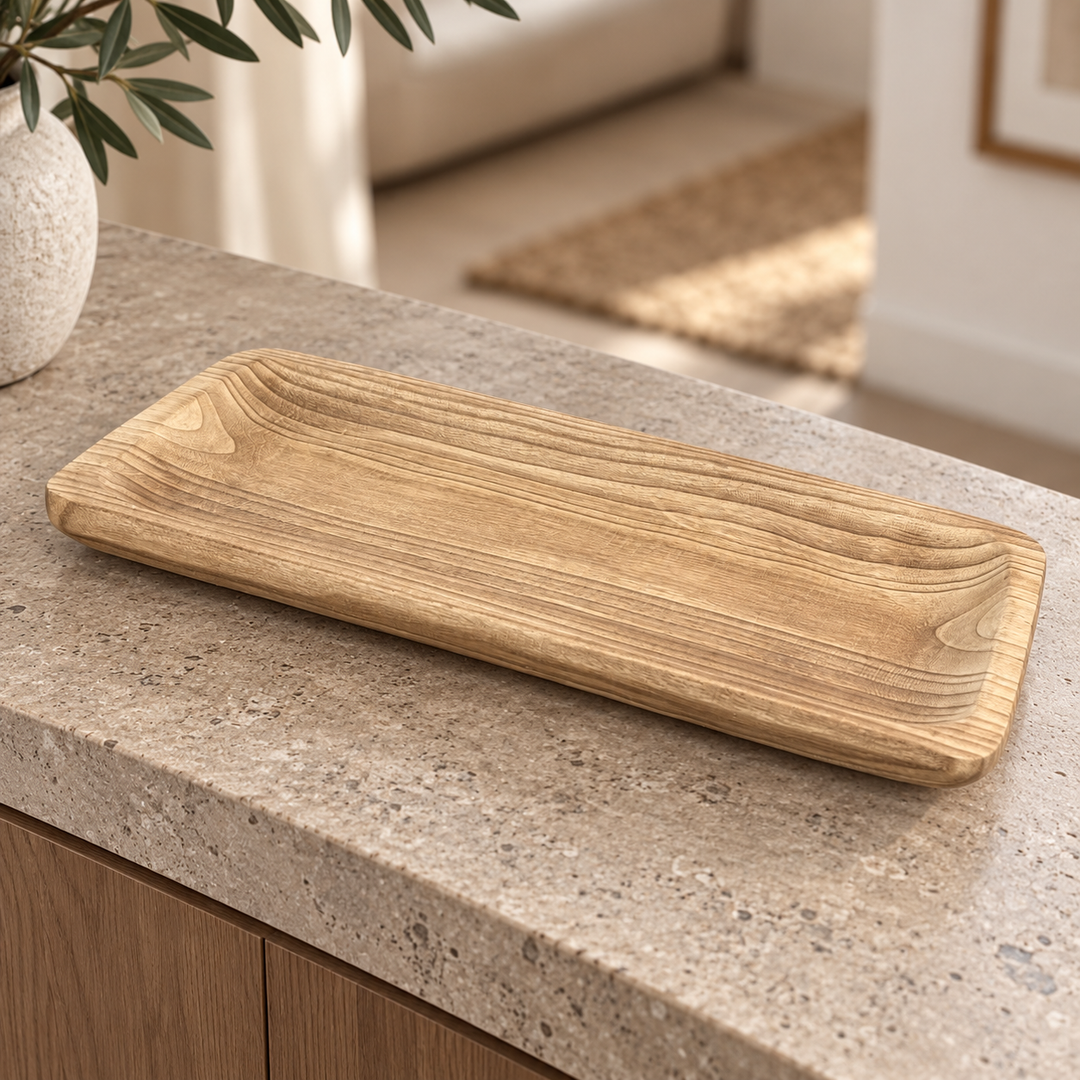 Bandeja rectangular de madera, detalle