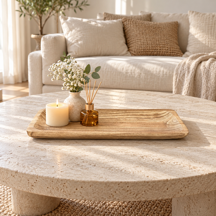 Bandeja rectangular de madera, living