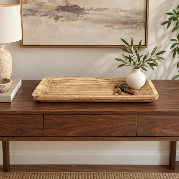 Bandeja decorativa rectangular de madera