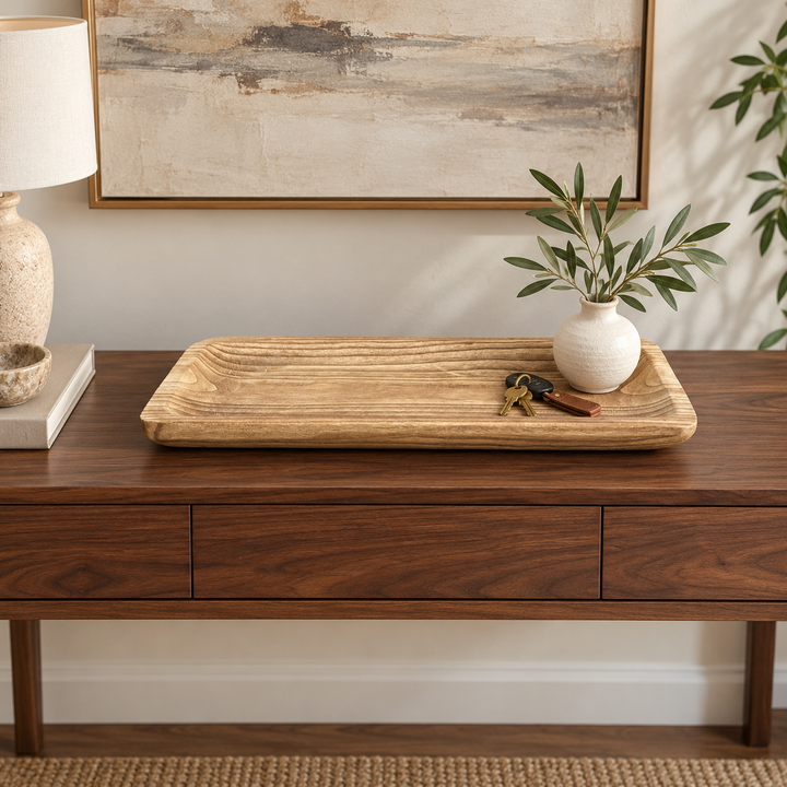 Bandeja rectangular de madera, recibidor