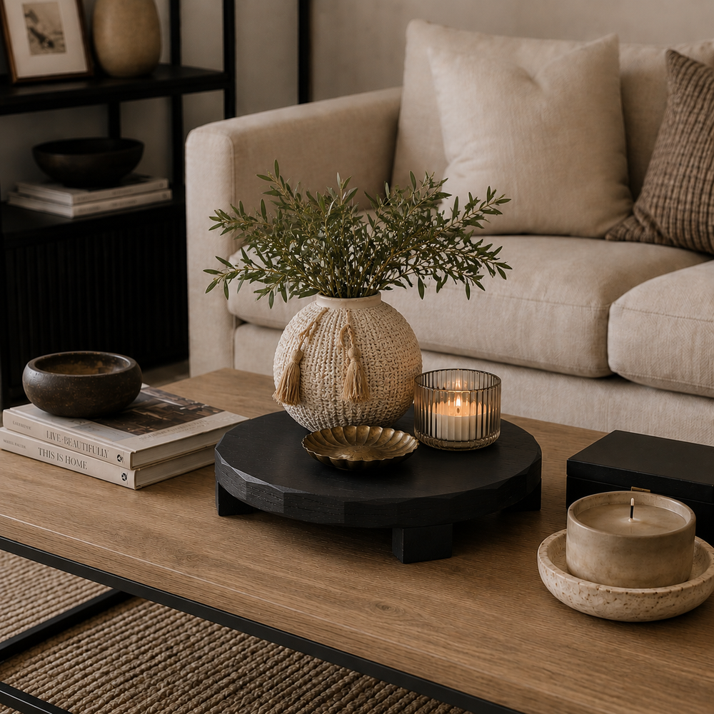 Bandeja negra geométrica con patas CASONA DECO decoración 