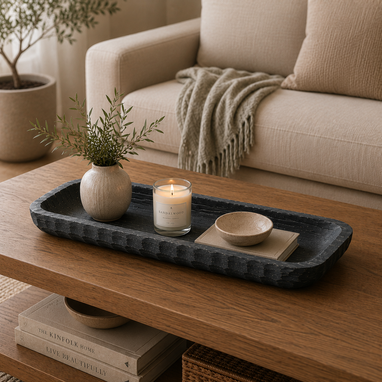 Bandeja negra rectangular de madera CASONA DECO