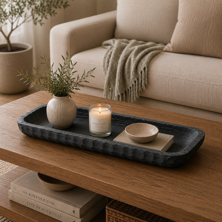 Bandeja negra rectangular de madera CASONA DECO