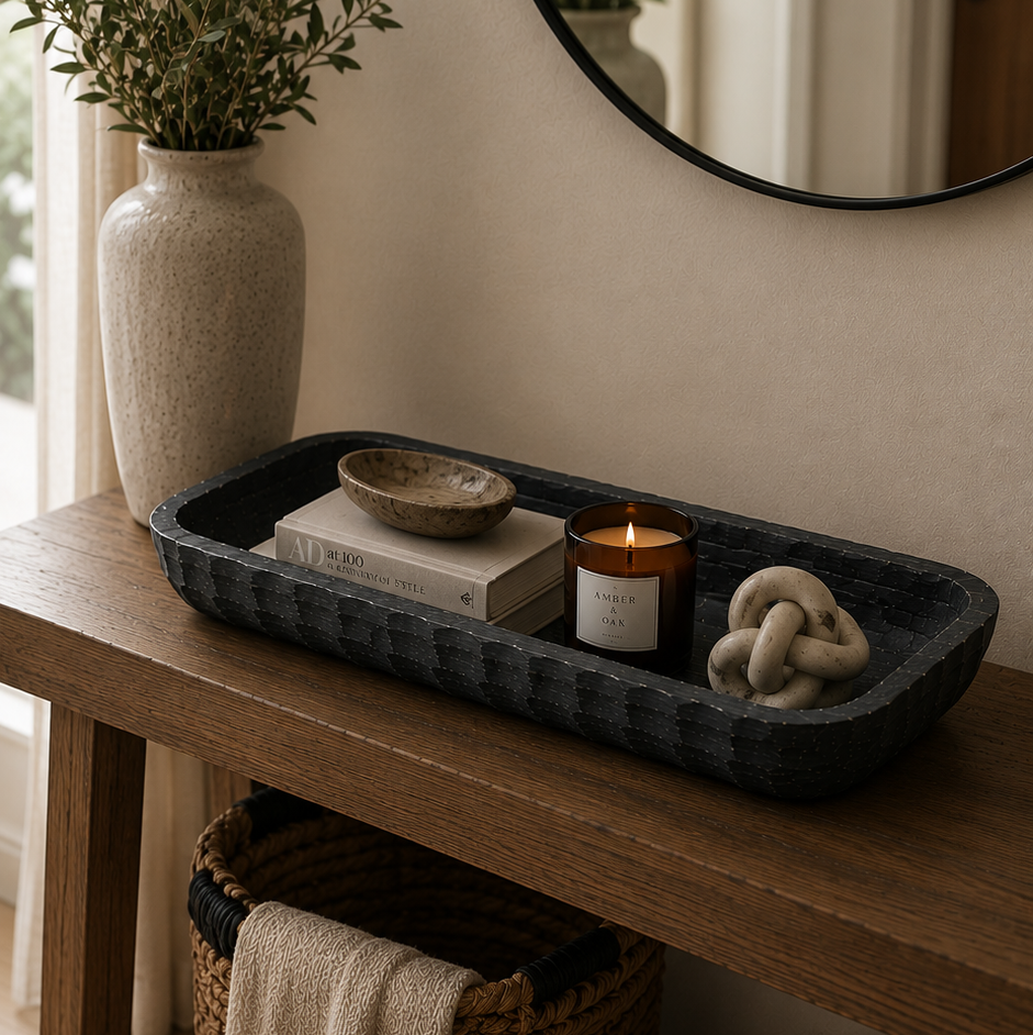 Bandeja negra rectangular de madera CASONA DECO