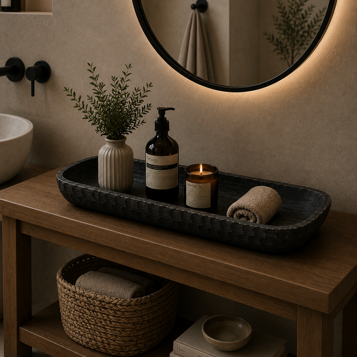 Bandeja negra rectangular de madera CASONA DECO