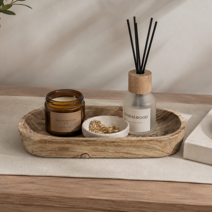Bandeja ovalada beige de madera CASONA DECO 