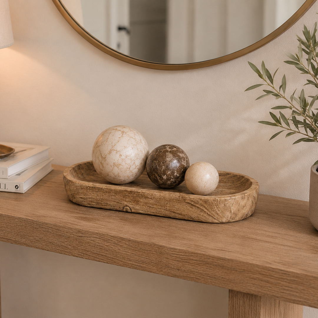 Bandeja ovalada beige de madera CASONA DECO 