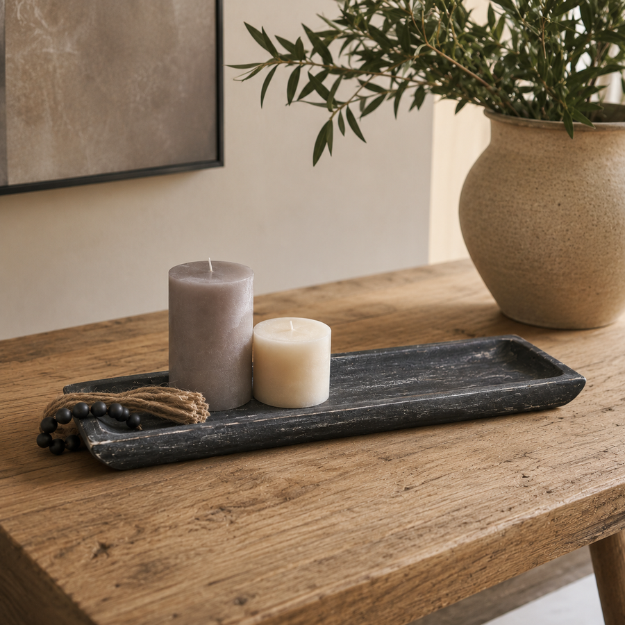 Bandeja rectangular negra con borlas CASONA DECO