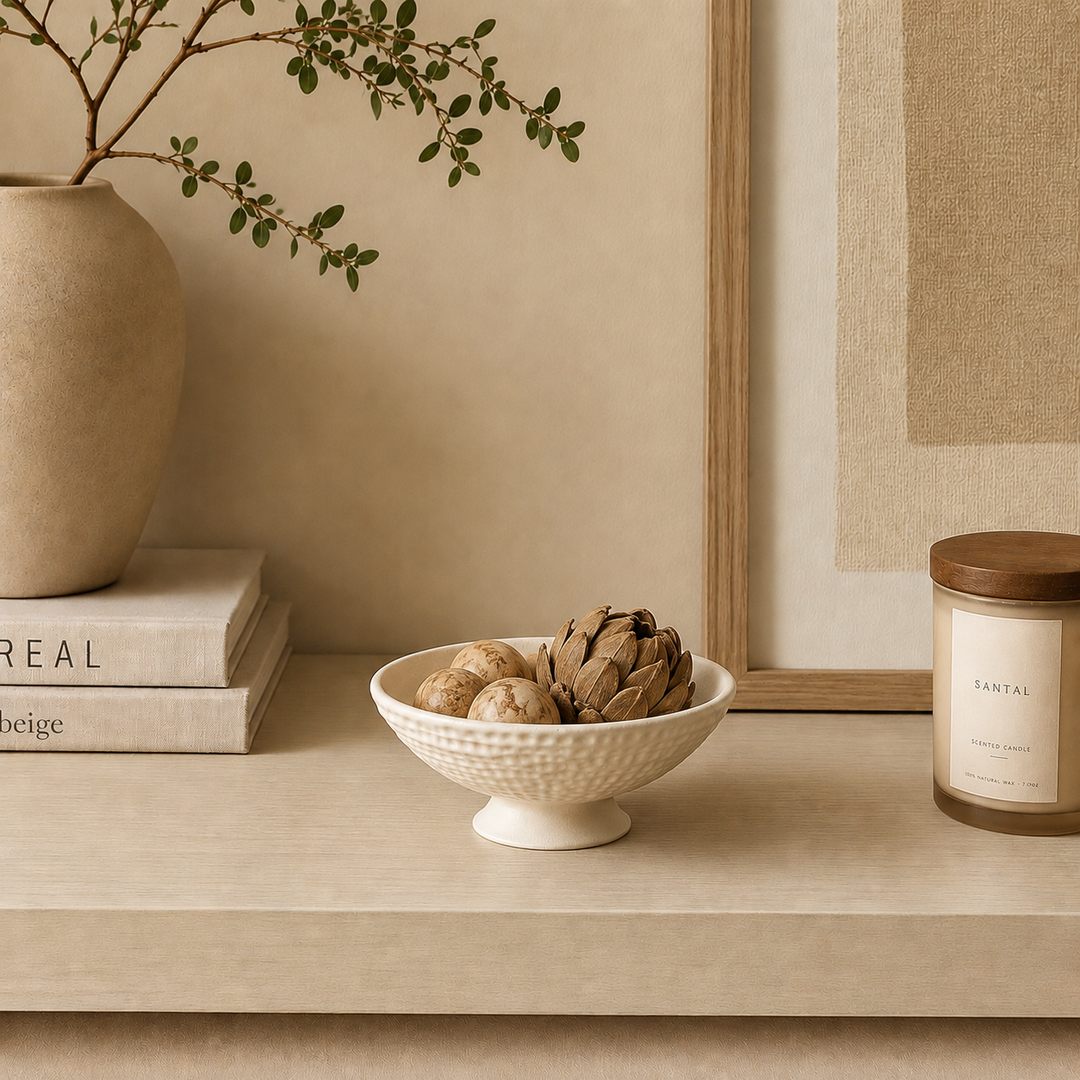Bowl Decorativo Beige con Base Texturizada CASONA DECO 