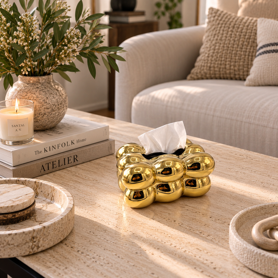 Caja para pañuelos dorado CASONA DECO