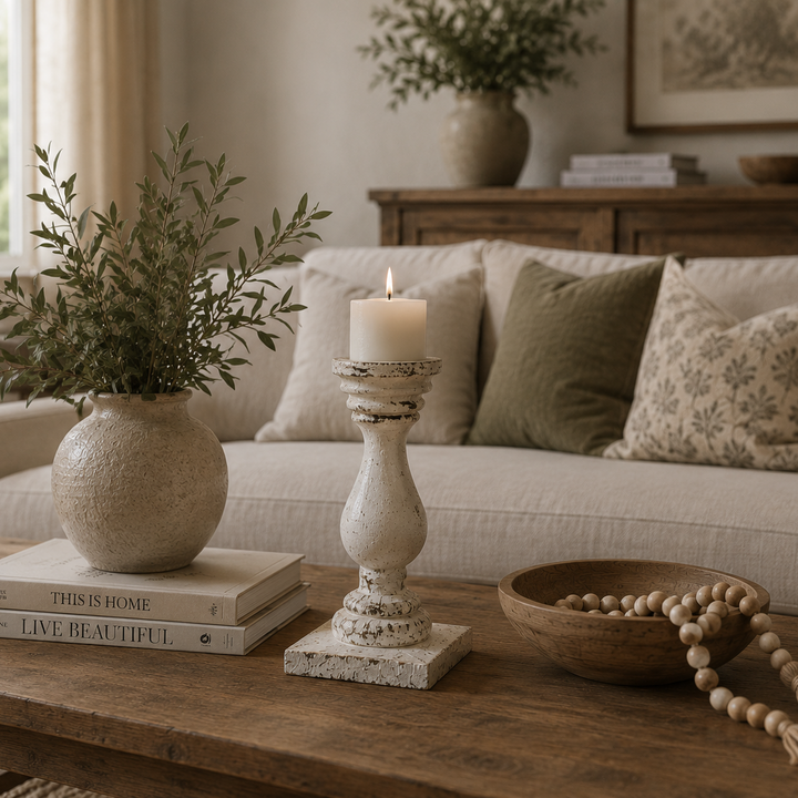 Candelabro blanco base cuadrada CASONA DECO