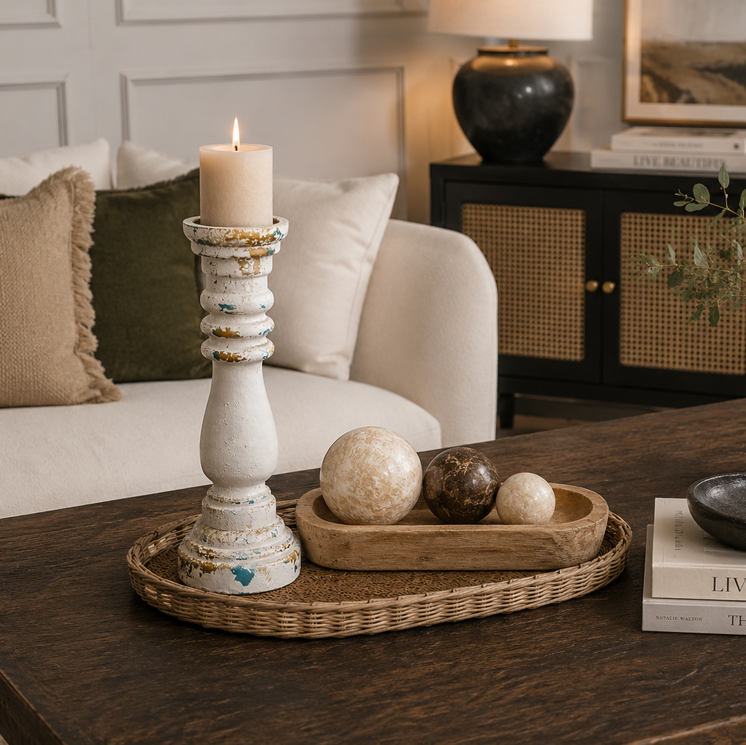 Candelabro blanco base redonda CASONA DECO
