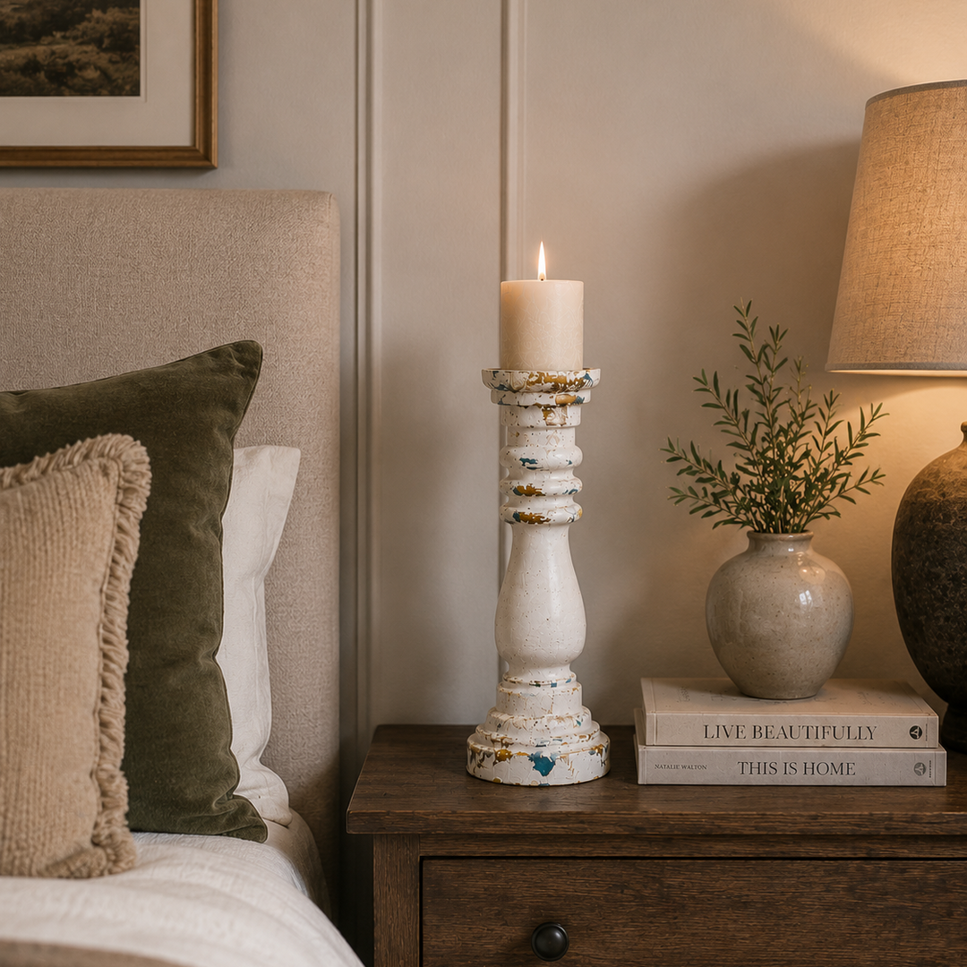 Candelabro blanco base redonda CASONA DECO