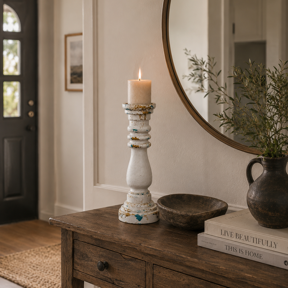 Candelabro blanco base redonda CASONA DECO