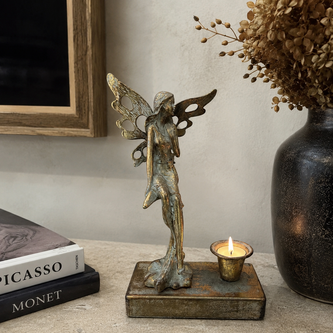 Candelabro hada dorado envejecido CASONA DECO 