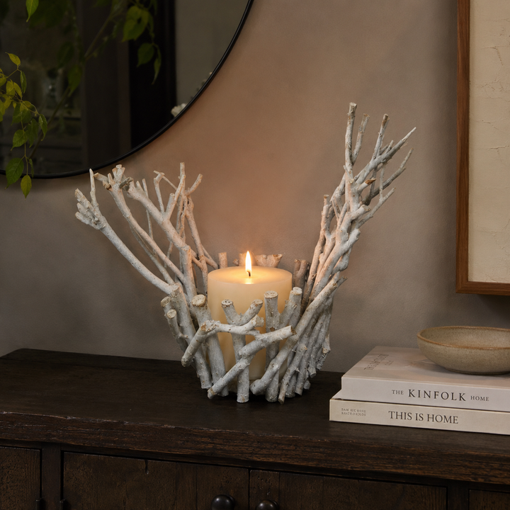Candelabro ramas blancas CASONA DECO decoración 
